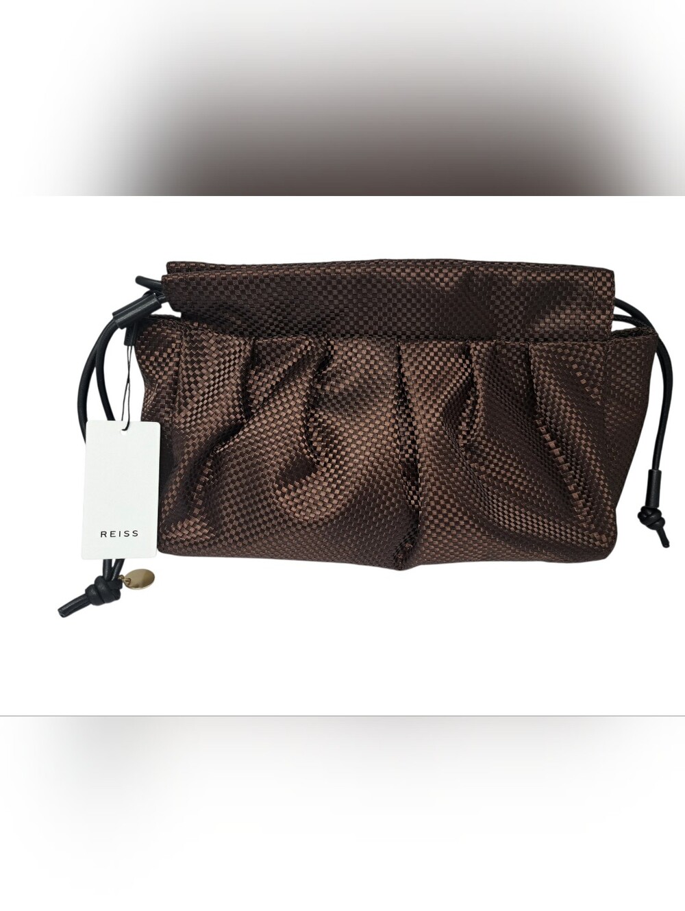 Reiss Arden Basket Weave Clutch Bag in bronze/dark brown